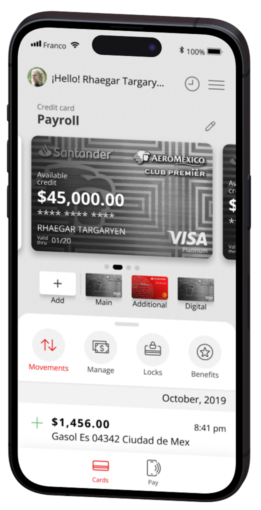 Santander Wallet app on a phone