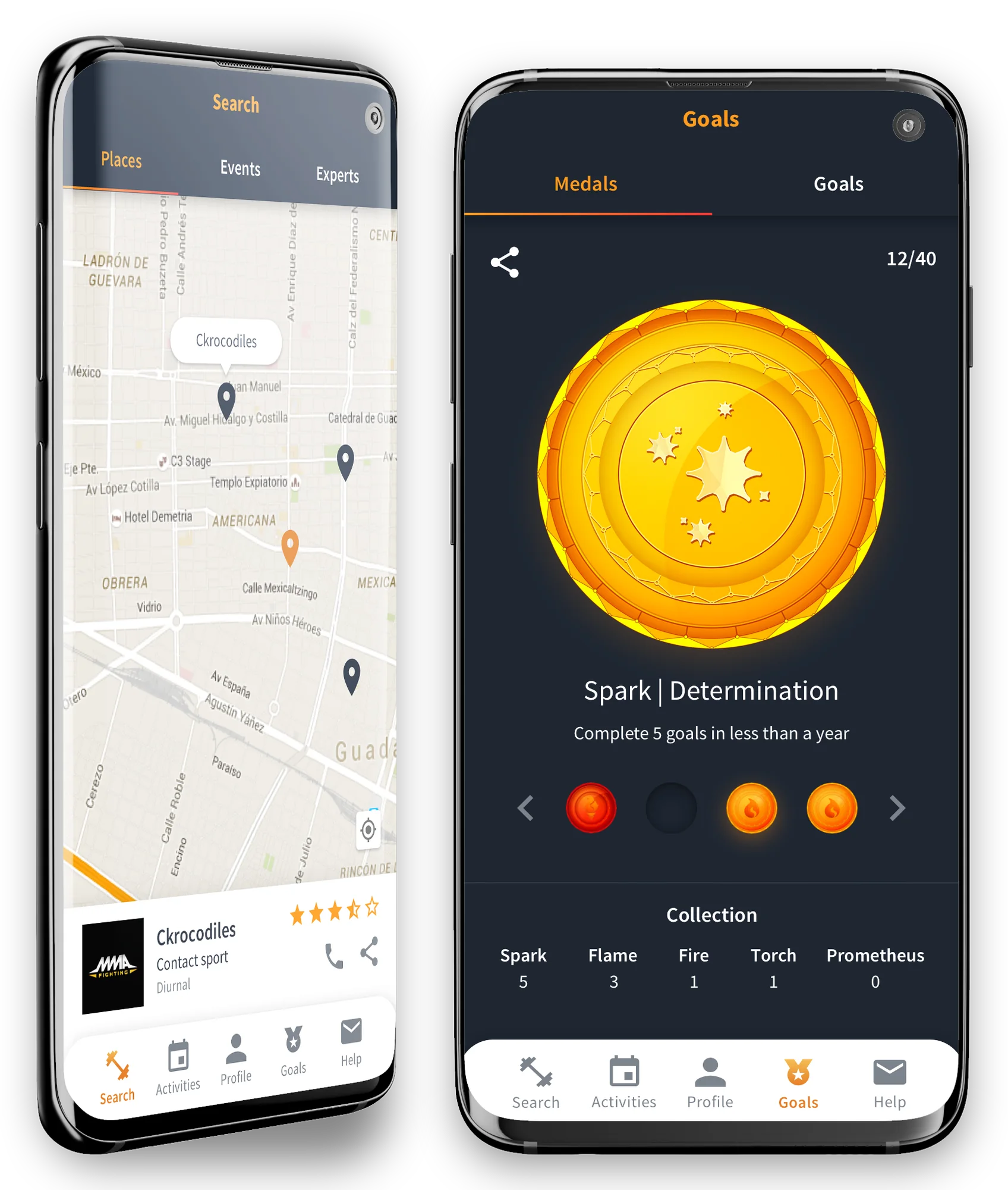 Antorcha app: map of nearby sports and the gamification screen