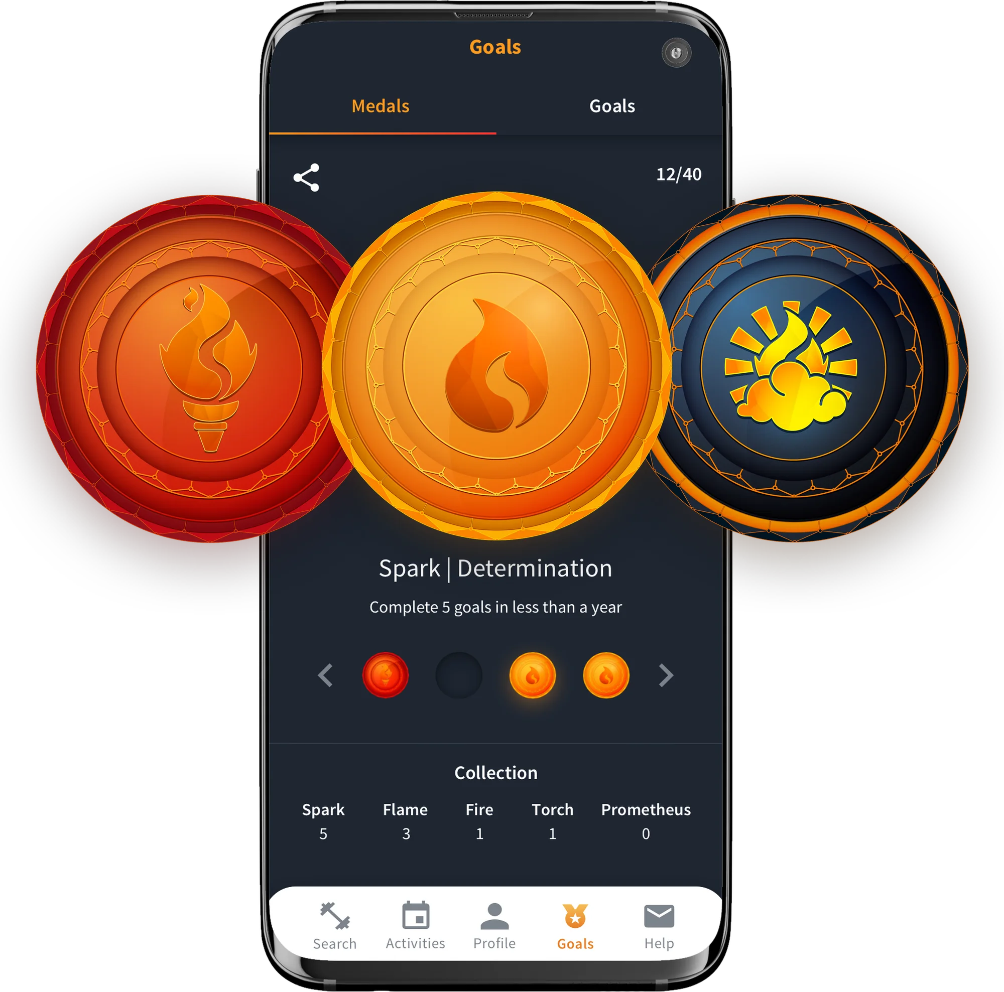 Antorcha app with its collectible medals
