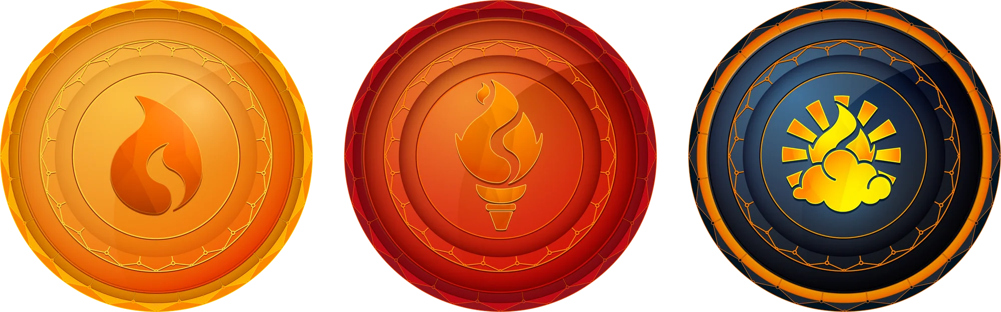 Achievement medals: Flame, Fire and Prometheus