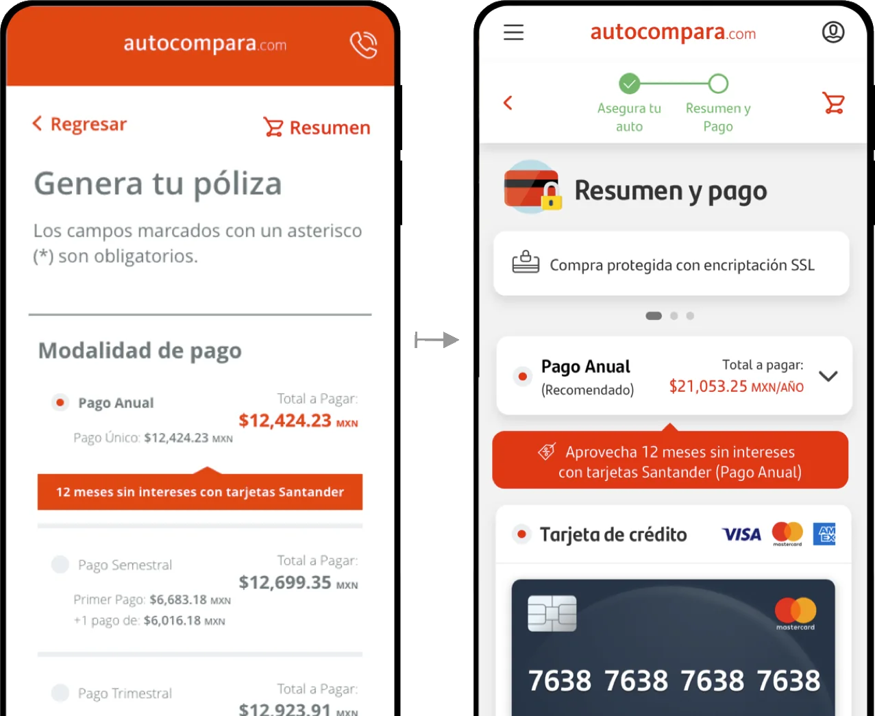 Payment step before and after the new brand and design system