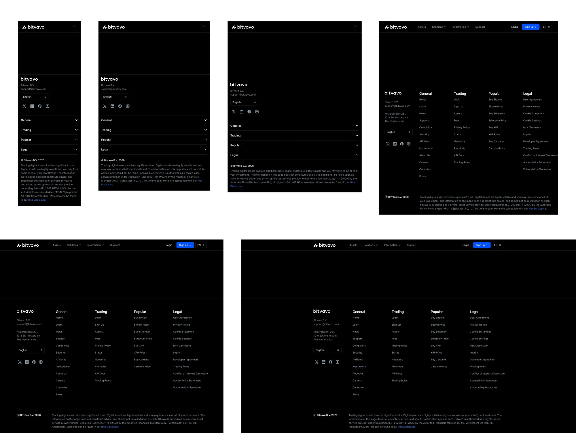 Page templates across six breakpoints, from 360 to 1920 pixels