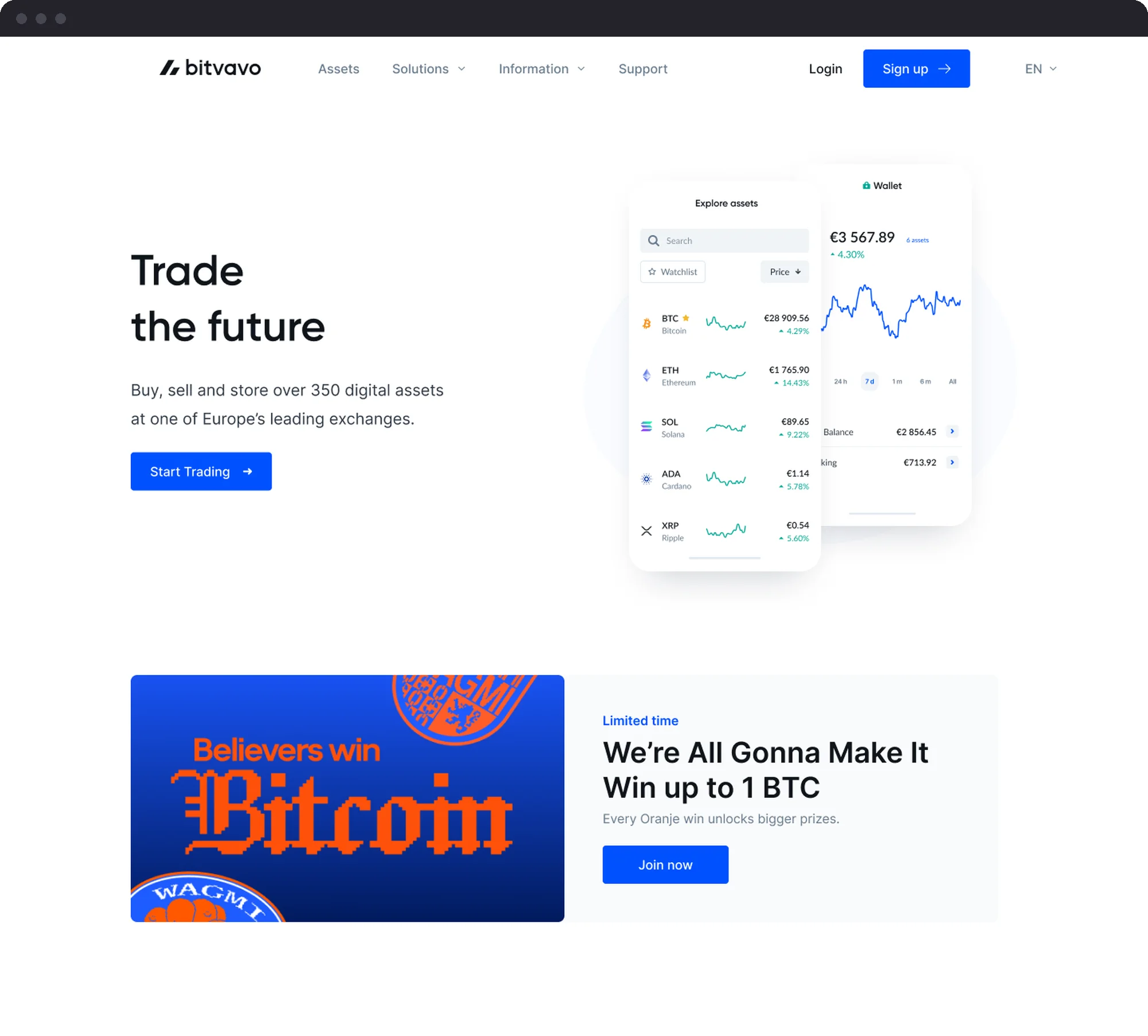 The WAGMI banner on the Bitvavo home page, below the hero