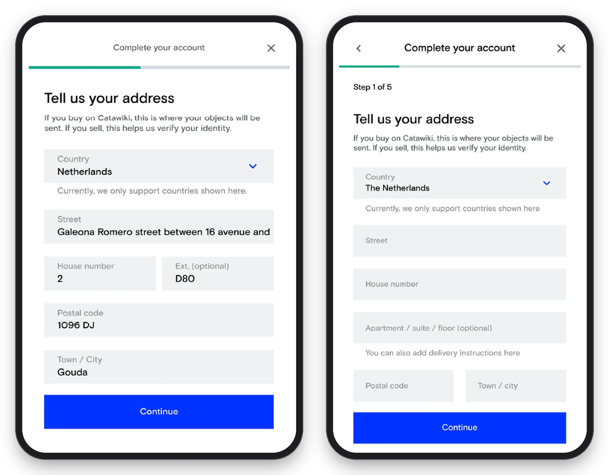 Control and proposal of the new address form