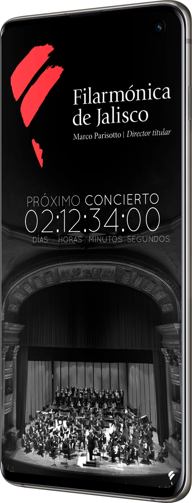 Jalisco Philharmonic app on an Android phone