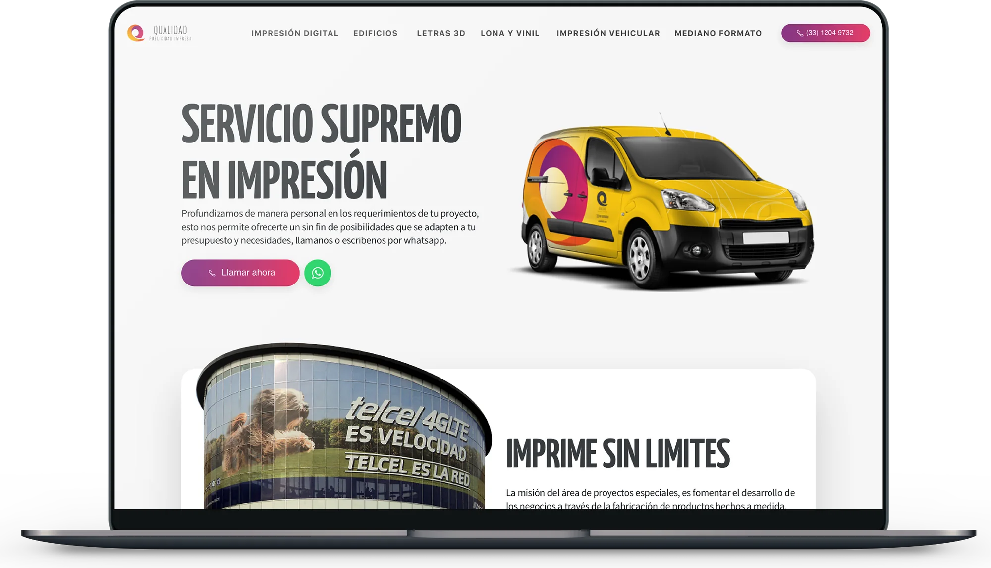 Redesigned Qualidad website on a laptop