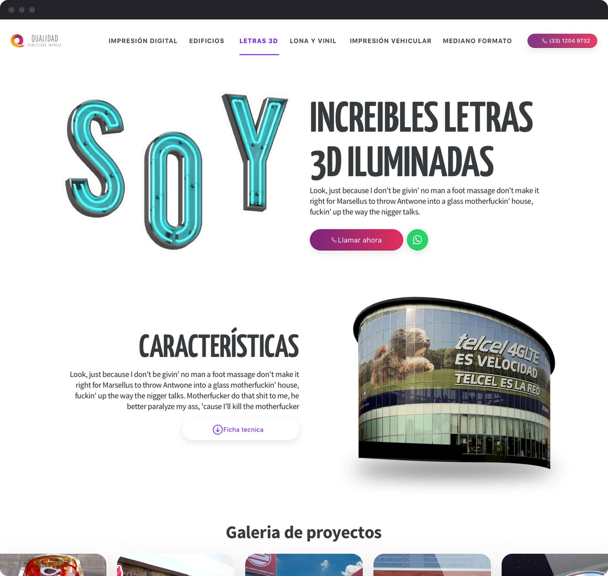 Qualidad product page for illuminated 3D letters