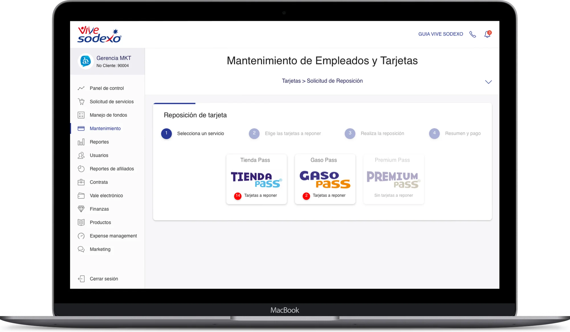 Redesigned Vive Sodexo admin on a laptop